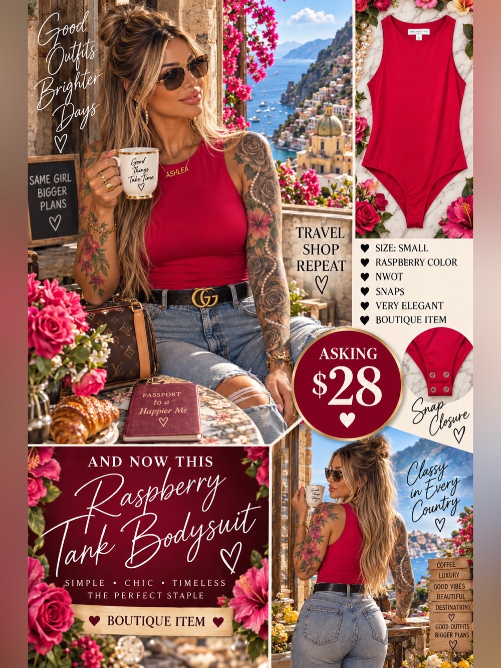 Boutique Woman’s Raspberry Tank Bodysuit Small